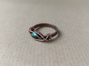 Oxidised Copper and Malachite Gemstone Wire Wrapped Ring Handmade - Picture 1 of 10