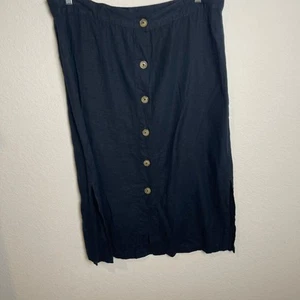 George Womens Linen Blend Button Front Midi Skirt Navy Blue Uk18 Us 14 oldmoney - Picture 1 of 7
