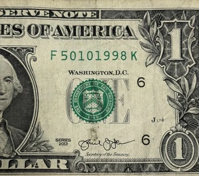 May 1 1998 True Birthday Note Fancy Serial Number One Dollar Bill 50101998 - Image 1 of 3