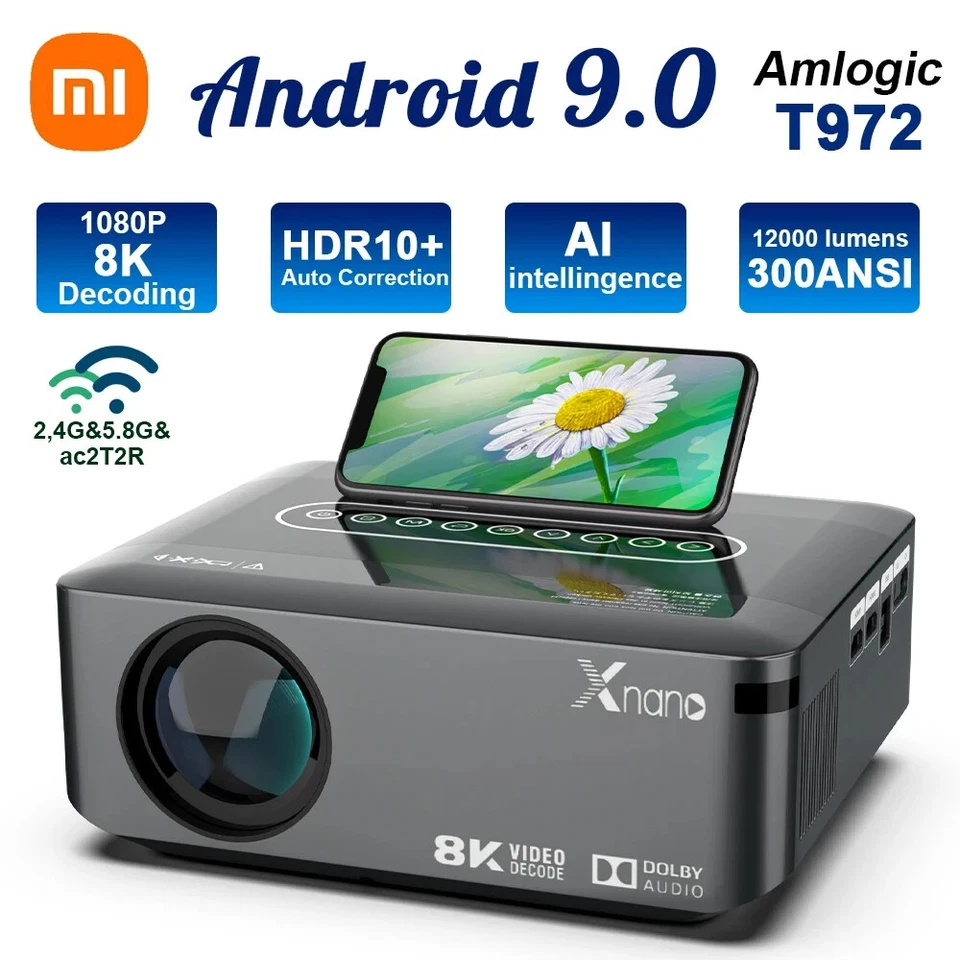 8K HD Projector 12000Lms LED 5G DUAL WIFI Bluetooth Android Cinema Theatre Home - Image 1 of 4
