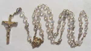 vintage catholic Saint Anthony rosary cut crystal aurora borealis beads 54016 - Picture 1 of 8