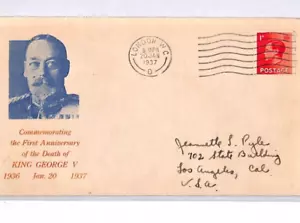 GB KEVIII 1d Cover London KGV ILLUSTRATED 1937 *Death Anniversary* ROYALTY YK2 - Picture 1 of 8