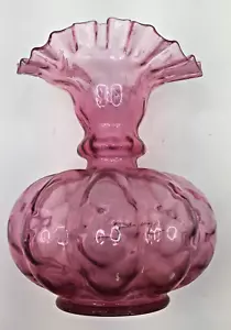 Fenton Cranberry Coin Dot Vaso – 7,5” Vintage Vetro Crimpato Arruffato - Foto 1 di 8