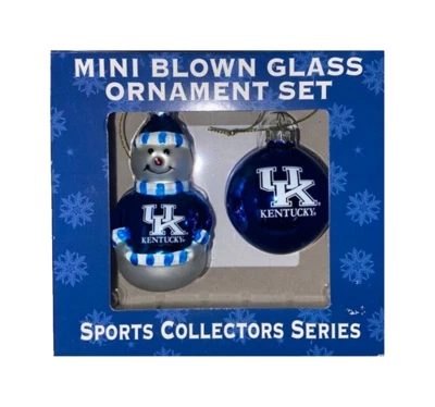 Kentucky Wildcats Fútbol Baloncesto NCAA NUEVO Vidrio Soplado Conjunto de Adornos Deportivos Foto 1 de 3