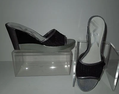 Anne Klein Sport Perforated Black Suede Platform Wedge with Silver Accents 7.5M - Image 1 of 4