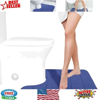 Soft & Thick Navy Blue U-Shaped Toilet Bath Mat - Machine Washable, Non-Slip - Image 1 of 4