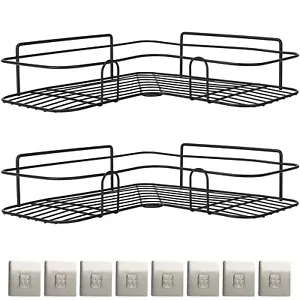 New 2-Pack Corner Shower Caddy Shelves with Adhesive Hooks for Bathroom - Picture 1 of 8