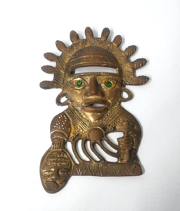 Bronze Maya Inka Mexikanische Figur Wandbehang Maske Statue - Bild 1 von 4