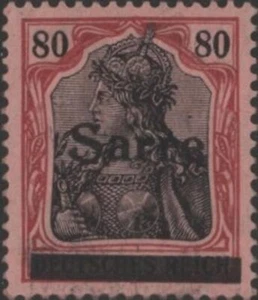 Saar 1920 Völkerbund 80pf, Aufdruck Sarre und Barren, postfrisch Falz - Bild 1 von 2