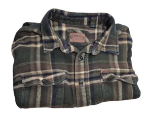 Orvis Shacket Herren XL olivgrün kariert schwer Flanell Hemd Jacke Knopfleiste - Bild 1 von 5
