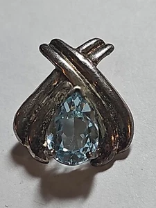 Beautiful Sterling Silver Pear Cut Blue Topaz Pendant 3/4" #8985 - Picture 1 of 5