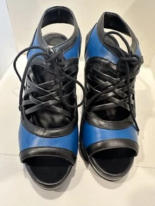 Hot In Hollywood Women Laceup High Heel Blue Black Open Toe Heel 8W Party - Picture 1 of 9