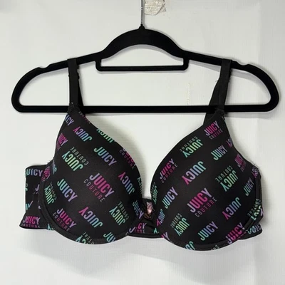 Juicy Couture Bra Black Multicolor Logo Heart Charm Size 38DD Intimates - Image 1 of 4