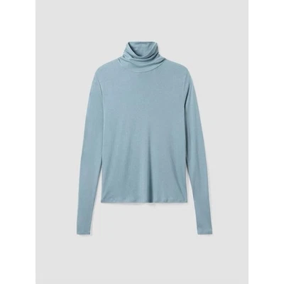 Top túnica cuello alto tejido jersey spandex azul Tencel Lyocell Eileen Fisher XS Foto 1 de 4