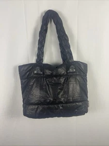 Kim Kardashian Black Parachute Shoulder Tote Bag Double Braided Handles Snap - Picture 1 of 15
