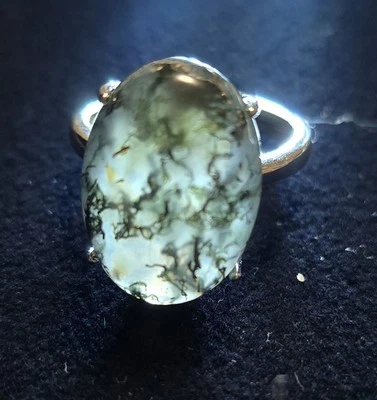 Moss Agate Crystal Ring In Silver Setting - Image 1 of 4