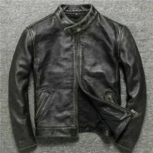 Chaqueta de cuero para hombre Café Racer vintage negra para motocicleta bombardero grano talla M - Imagen 1 de 3