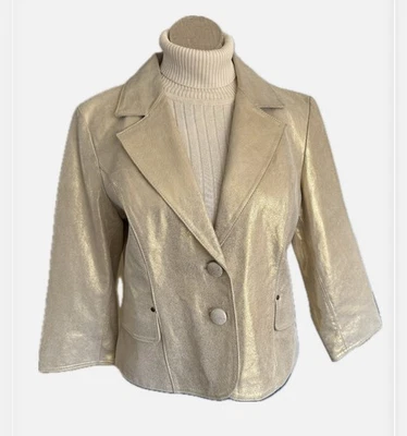 Chaqueta Newport News Cuero Genuino Vintage Dorado Brillo Talla 14 Foto 1 de 4