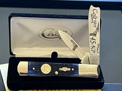 CASE XX Colt.45 1911/ 1 Arm Vault RAZ.BLUE CORN COB BONE  24K Plate Shield Knife - Image 1 of 4