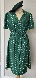 Vintage 1940s 1950s style emerald green polka dot Utility dress Size UK 12 US 8 - Picture 1 of 6