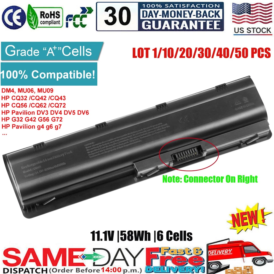 ✅LOTE MU06 MU09 Batería para HP Pavilion 593553-001 G4 G6 G7 G62 CQ42 CQ56 DM4 EE. UU. Foto 1 de 4