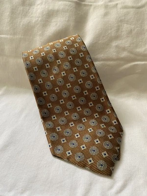 Corbata geométrica Land’s End 100 % seda cosida a mano dorada azul marino hecha en EE. UU. De colección Foto 1 de 4