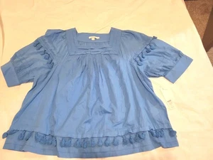 Top in voile di cotone Chico's nuovo con etichette collo quadrato a bordo piscina blu taglia 4/US 20 - Foto 1 di 7