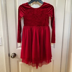 Cat & Jack Red Crushed Velvet Tulle Dress Long Sleeve Christmas Girls Size M 7/8 - Picture 1 of 10