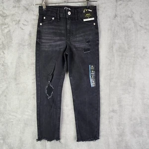 Girls Black Art Class Jeans Distressed Girlfriend High rise Raw Hem Size 6X - Picture 1 of 12