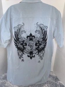 Corleoni Italy Shirt Mens Large 100% Micro Peach Skin Polyester Button-Up Blue - Picture 1 of 6