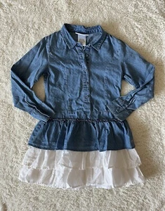 American Girl Truly Me Swiss Dot Tiered Ruffle Chambray Dress Size 8 Blue/White - Picture 1 of 1