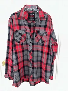 MEN'S RED & GRAY PLAID LONG SLEEVE SHIRT BY: BLEECKER MERCER - SIZE : EX LARGE - Picture 1 of 5