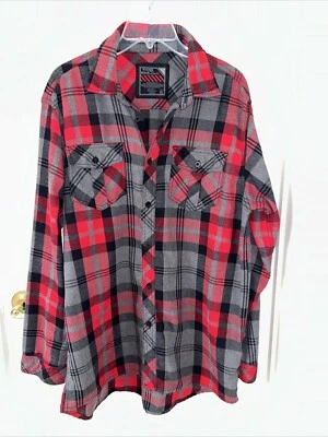 MEN'S RED & GRAY PLAID LONG SLEEVE SHIRT BY: BLEECKER MERCER - SIZE : EX LARGE - Image 1 of 4