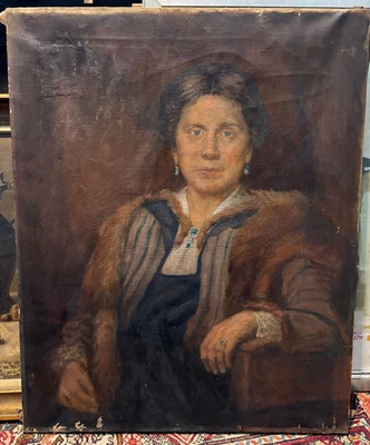 Nr. 7 Portrait  Frau mit Pelz  Damen  Porträt  beschädigt ! - Bild 1 von 4