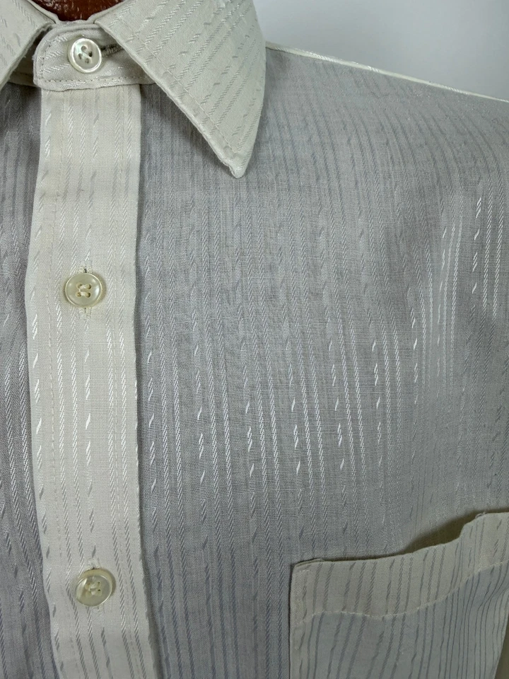 Camisa de Vestir Vintage Años 80 Jacquard Rayas Hombres M Ajustada Calce Cónico Marfil 15 32 33 Foto 1 de 4