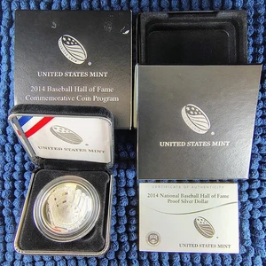 2014-P Proof Silver Commemorative Dollar - Baseball Hall of Fame - OGP & COA - Picture 1 of 11