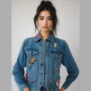 Giacca jeans classica donna paillettes ricamate denim blu collezione NY taglia S - Foto 1 di 13