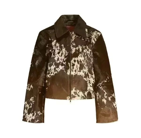 Chaqueta de cuero de vaca genuino para mujer | Abrigo de moda de piel de vaca natural con pelo Foto 1 de 3