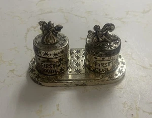 Baby’s First Tooth & First Curl Pewter Trinket Boxes and Tray Fairy - Picture 1 of 3