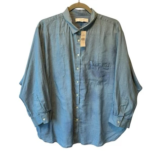 Ann Taylor Loft Chambray top NWT Large Blue overdye Button up shirt Long sleeves - Picture 1 of 6