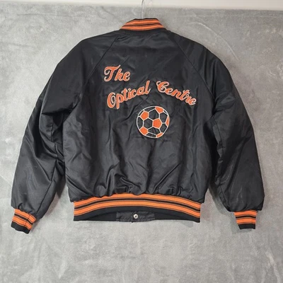 Vintage 80s Embroidered Soccer Black Orange Nylon Varsity Bonber Jacket Sz L ? - Image 1 of 4