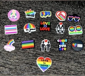 Bundle Of 16 LGBTQIA Pride Style Shoe Charms For Crocs - Picture 1 of 3