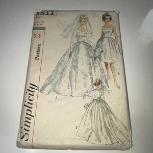 SIMPLICITY 4511 sz 14 Bust 34"/87cm c. 1961 wedding/bridal dress - Complete - Picture 1 of 3