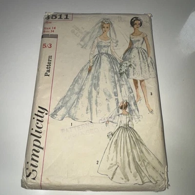 SIMPLICITY 4511 sz 14 Bust 34"/87cm c. 1961 wedding/bridal dress - Complete - Image 1 of 3