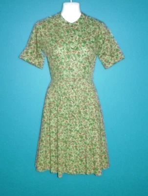Vtg 60's Country Juniors Green Cotton Floral Fit and Flare Dress Sz XS/S - Image 1 of 4