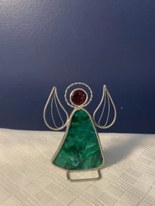 Vintage Stained Glass Angel Free Standing Ornament Sun Catcher Stand Christmas - Picture 1 of 8