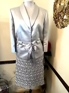 Tahari 2 tlg Anzüge Set Silber Satin Taillenband mit Spitze Gerader Rock RAR - Bild 1 von 24
