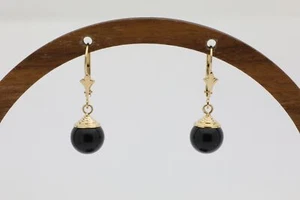 Vintage 1990’s 14K Yellow Gold Earrings w/ Black Bead & Circular Gold Detailing - Picture 1 of 4