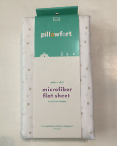 Pillowfort Micro Dot White with Beige Microfiber Flat Sheet Twin NEW