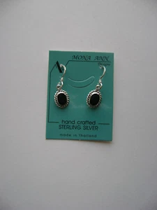 Sterling Silver Genuine Onyx Braided Oval Black Stone Inlay Hook Earrings New - Picture 1 of 2